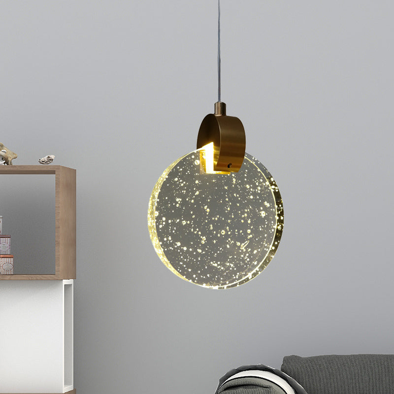 Clear Crystal Glass Gold Ceiling Light Round Panel LED Minimalist Suspended Lighting Fixture Clearhalo 'Ceiling Lights' 'Modern Pendants' 'Modern' 'Pendant Lights' 'Pendants' Lighting' 1031901