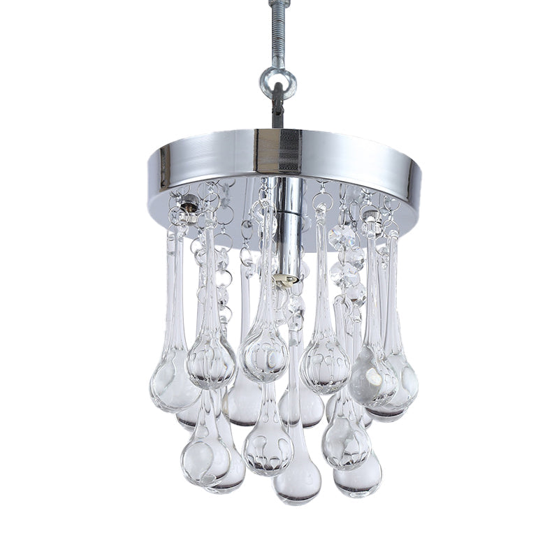 Raindrop Beveled K9 Crystal Ceiling Light Modernism 1 Light Guest Room Suspended Lighting Fixture in Chrome Clearhalo 'Ceiling Lights' 'Modern Pendants' 'Modern' 'Pendant Lights' 'Pendants' Lighting' 1032141