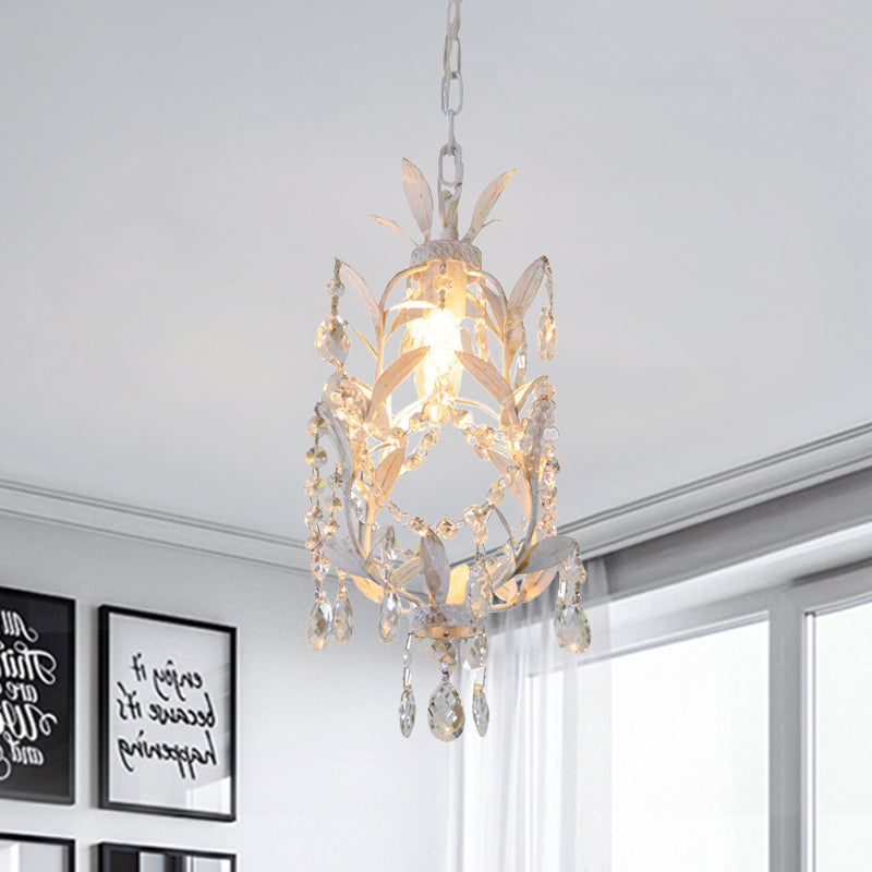 Leaves Ceiling Hang Fixture Modernism 1 Bulb Crystal Drip Suspension Pendant in White Clearhalo 'Ceiling Lights' 'Modern Pendants' 'Modern' 'Pendant Lights' 'Pendants' Lighting' 1032156