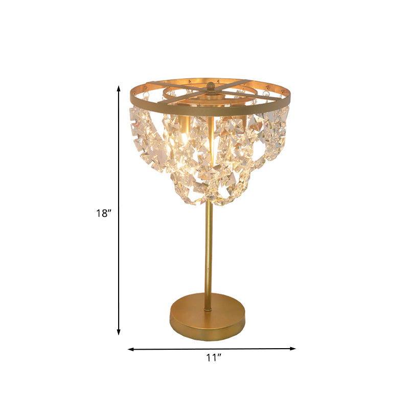 1-Bulb Faceted Glass Table Light Minimalist Gold Living Room Nightstand Lamp with Chain Clearhalo 'Lamps' 'Table Lamps' Lighting' 1032162