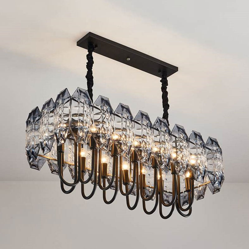 Swirled Arm Island Lighting Idea Simple 14-Head Crystal Flute Hanging Ceiling Light in Black Clearhalo 'Ceiling Lights' 'Island Lights' Lighting' 1033607