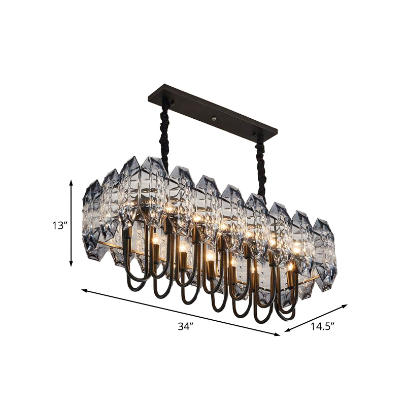 Swirled Arm Island Lighting Idea Simple 14-Head Crystal Flute Hanging Ceiling Light in Black Clearhalo 'Ceiling Lights' 'Island Lights' Lighting' 1033608