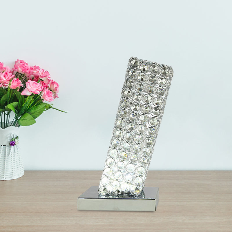 Simple Slanting Cuboid Table Light Inserted Crystal LED Night Table Lamp in Chrome Clearhalo 'Lamps' 'Table Lamps' Lighting' 1034046