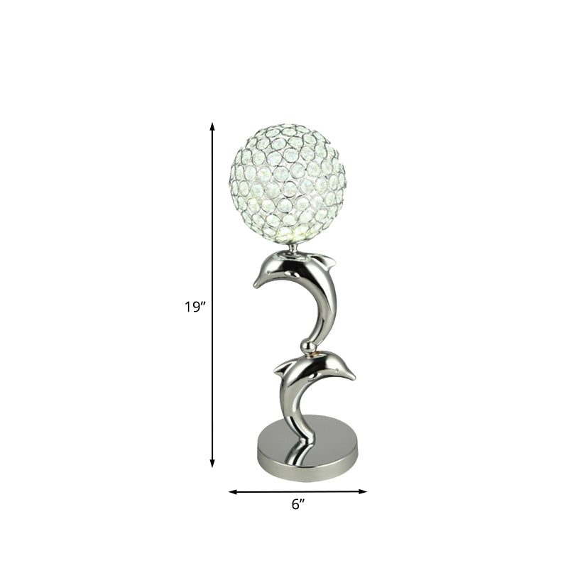 Crystal Chrome Table Light Dolphin and Globe LED Simple Nightstand Lamp for Study Room Clearhalo 'Lamps' 'Table Lamps' Lighting' 1034060