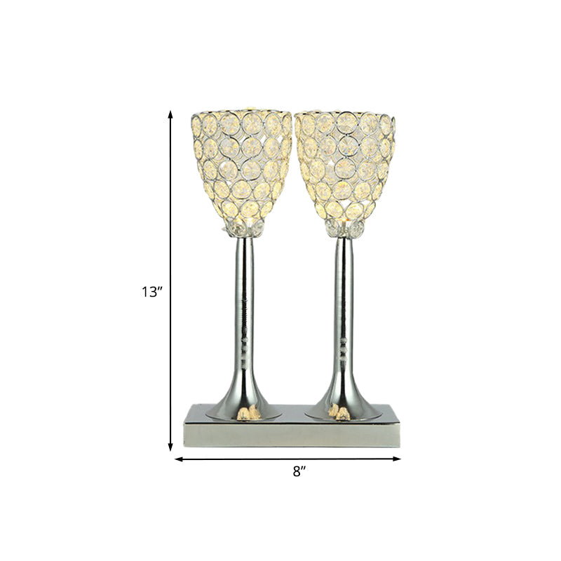 Faceted Clear Glass Double Cup Table Light Simple LED Dining Room Nightstand Lamp in Chrome Clearhalo 'Lamps' 'Table Lamps' Lighting' 1034076