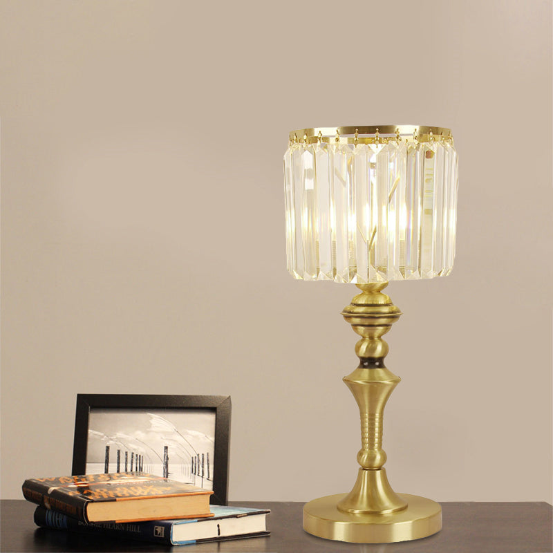 Cylindrical Desk Lamp Post Modern Crystal Flute LED Table Light for Study Room in Brass Clearhalo 'Lamps' 'Table Lamps' Lighting' 1034102