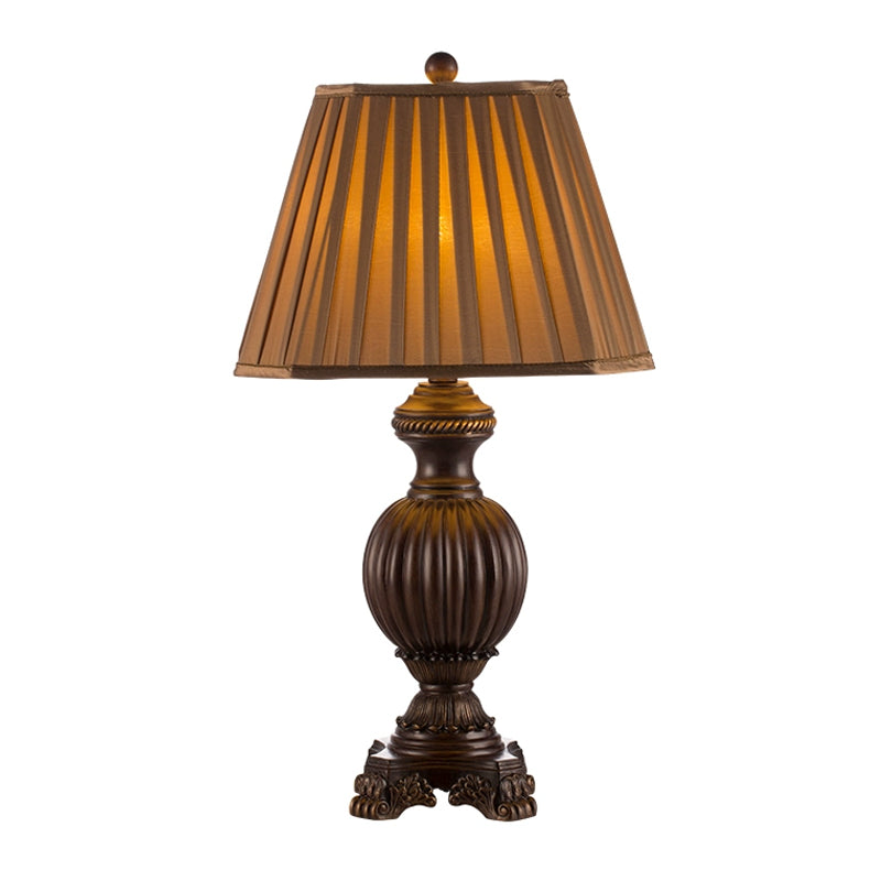 Tapered Dining Room Table Lamp Rural Gathered Fabric 1 Head Brown Night Light, 13