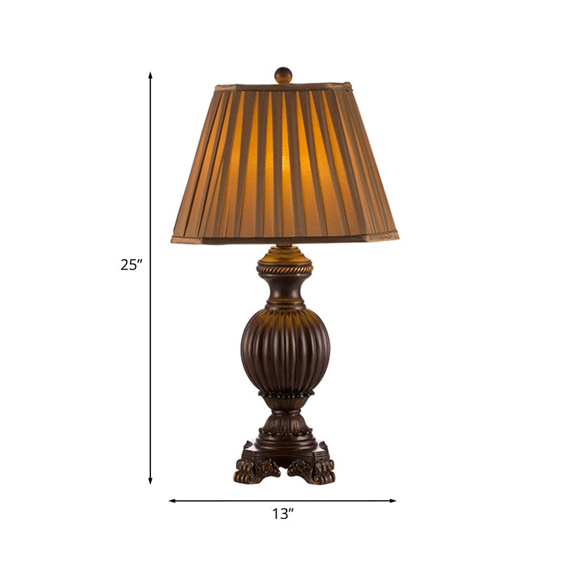 Tapered Dining Room Table Lamp Rural Gathered Fabric 1 Head Brown Night Light, 13