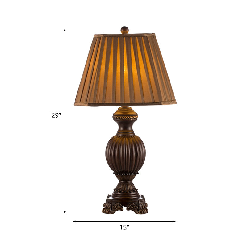 Tapered Dining Room Table Lamp Rural Gathered Fabric 1 Head Brown Night Light, 13