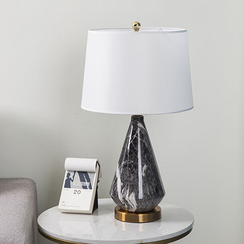 Drum Fabric Table Lamp Minimalist Single Sitting Room Nightstand Light with Diamond Ceramic Base in Black/White Black Clearhalo 'Lamps' 'Table Lamps' Lighting' 1034356