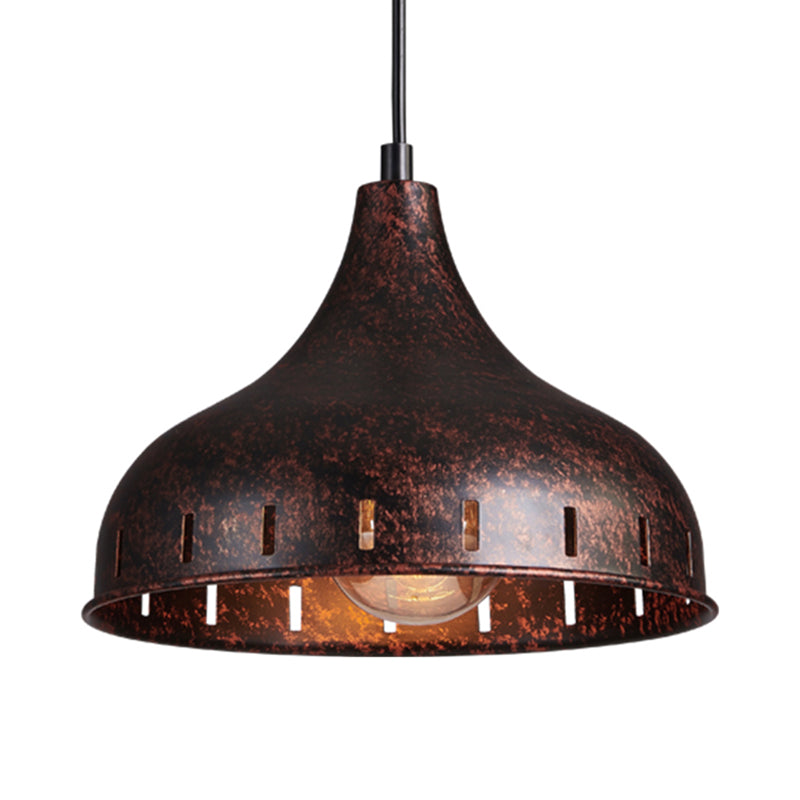 Rust Onion Hanging Light Fixture Rustic Style Iron 1 Light Restaurant Pendant Lamp with Hollow Design Clearhalo 'Art Deco Pendants' 'Cast Iron' 'Ceiling Lights' 'Ceramic' 'Crystal' 'Industrial Pendants' 'Industrial' 'Metal' 'Middle Century Pendants' 'Pendant Lights' 'Pendants' 'Tiffany' Lighting' 103526