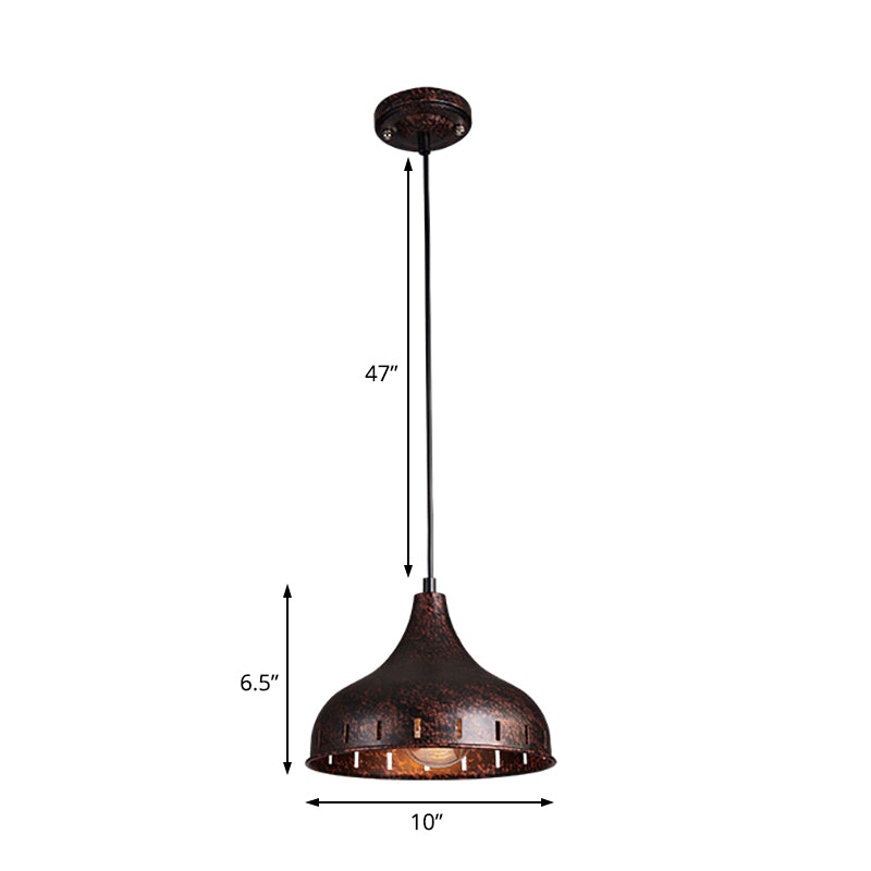 Rust Onion Hanging Light Fixture Rustic Style Iron 1 Light Restaurant Pendant Lamp with Hollow Design Clearhalo 'Art Deco Pendants' 'Cast Iron' 'Ceiling Lights' 'Ceramic' 'Crystal' 'Industrial Pendants' 'Industrial' 'Metal' 'Middle Century Pendants' 'Pendant Lights' 'Pendants' 'Tiffany' Lighting' 103527