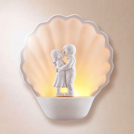 White Couple Wall Light with Shell Romantic Plaster Sconce Lighting in White for Study Room Clearhalo 'Wall Lamps & Sconces' 'Wall Lights' Lighting' 103601