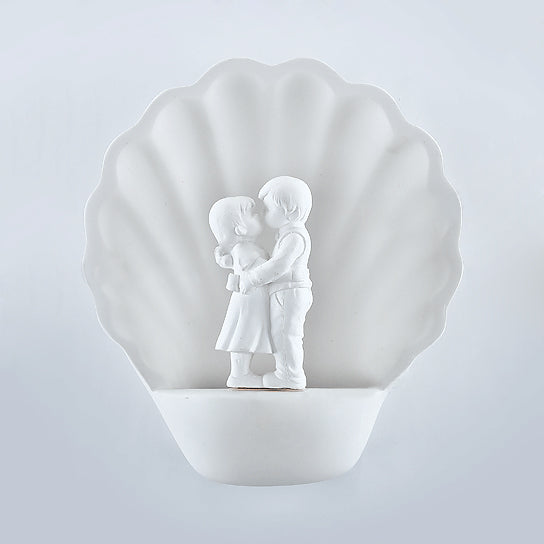 White Couple Wall Light with Shell Romantic Plaster Sconce Lighting in White for Study Room Clearhalo 'Wall Lamps & Sconces' 'Wall Lights' Lighting' 103602
