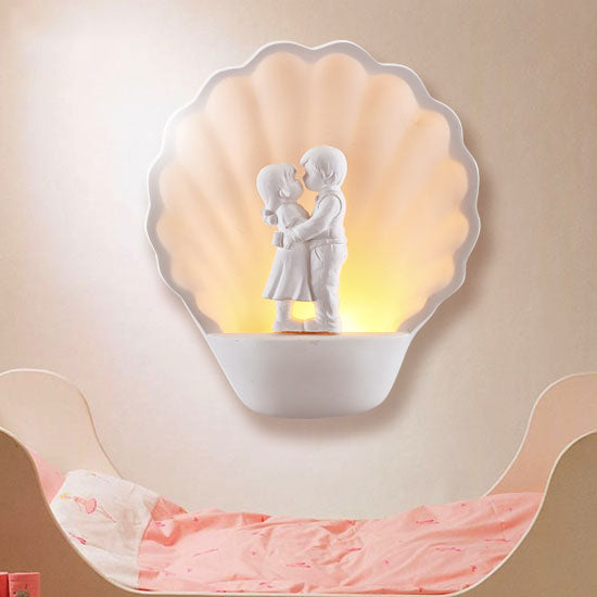 White Couple Wall Light with Shell Romantic Plaster Sconce Lighting in White for Study Room Clearhalo 'Wall Lamps & Sconces' 'Wall Lights' Lighting' 103604