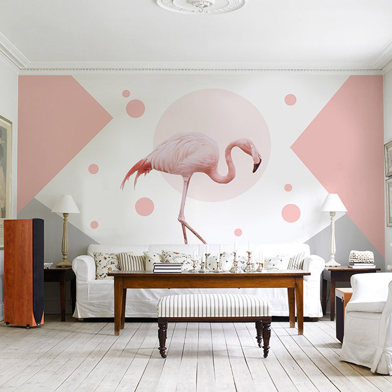 Romantic Flamingo Wall Mural Decal in Pink Girl's Bedroom Decorative Wall Art, Custom-Made Pink Clearhalo 'Wall Decor' 'Wall Mural' 1036057