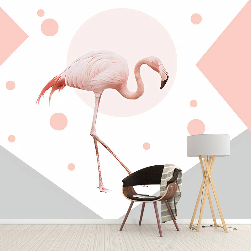 Romantic Flamingo Wall Mural Decal in Pink Girl's Bedroom Decorative Wall Art, Custom-Made Clearhalo 'Wall Decor' 'Wall Mural' 1036058