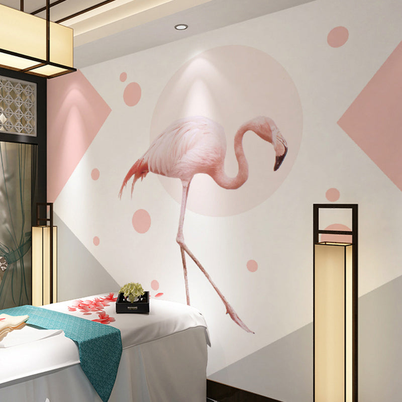 Romantic Flamingo Wall Mural Decal in Pink Girl's Bedroom Decorative Wall Art, Custom-Made Clearhalo 'Wall Decor' 'Wall Mural' 1036059