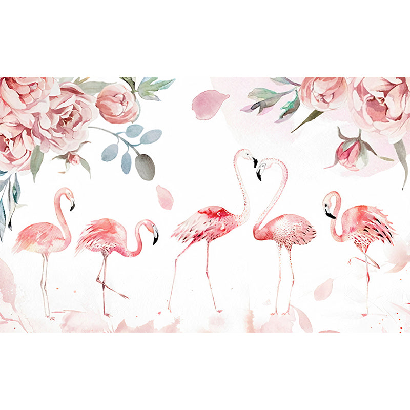 Pink Flamingo Mural Wallpaper Water-Resistant Wall Covering for Guest Room Decoration Clearhalo 'Wall Decor' 'Wall Mural' 1036065