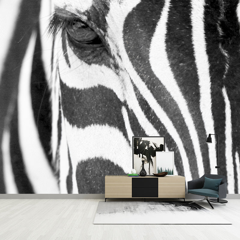 Photography Zebra Skin Wall Art Extra Large Wall Mural Decal for Accent Wall, Custom Size Available Black-White Clearhalo 'Wall Decor' 'Wall Mural' 1036076