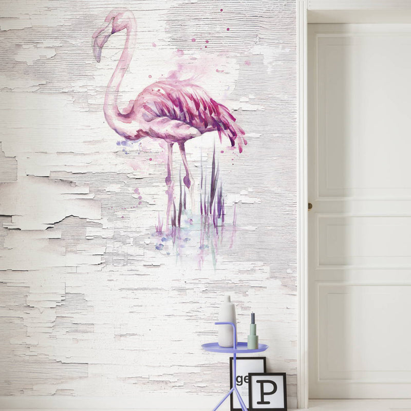 Extra Large Illustration Flamingo Mural Wallpaper for Girl's Bedroom in Pink and Grey, Custom Size Available Pink Clearhalo 'Wall Decor' 'Wall Mural' 1036113