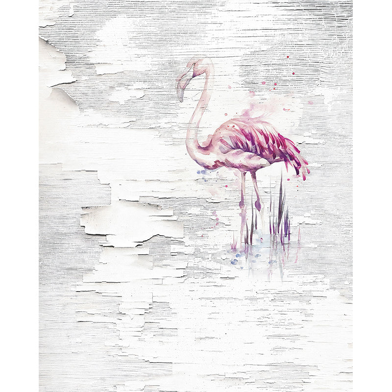 Extra Large Illustration Flamingo Mural Wallpaper for Girl's Bedroom in Pink and Grey, Custom Size Available Clearhalo 'Wall Decor' 'Wall Mural' 1036116