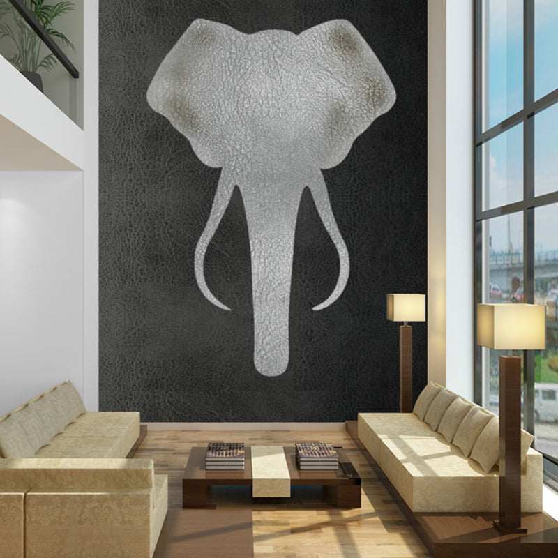 Stain-Resistant Elephant Nose Wall Art Non-Woven Material Wall Mural for Home Decoration in Grey and Black Clearhalo 'Wall Decor' 'Wall Mural' 1036119