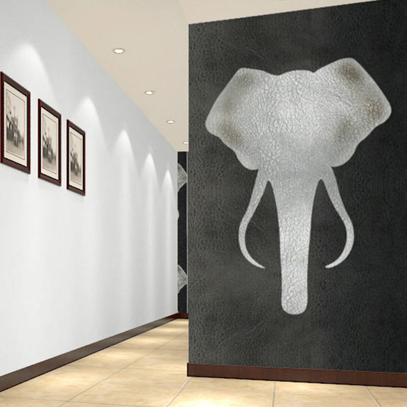 Stain-Resistant Elephant Nose Wall Art Non-Woven Material Wall Mural for Home Decoration in Grey and Black Clearhalo 'Wall Decor' 'Wall Mural' 1036120