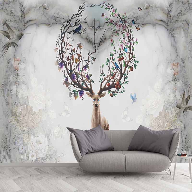 Large Contemporary Wall Mural Decal in Grey Deer Elk Wall Covering, Personalized Size Available Grey Clearhalo 'Wall Decor' 'Wall Mural' 1036123