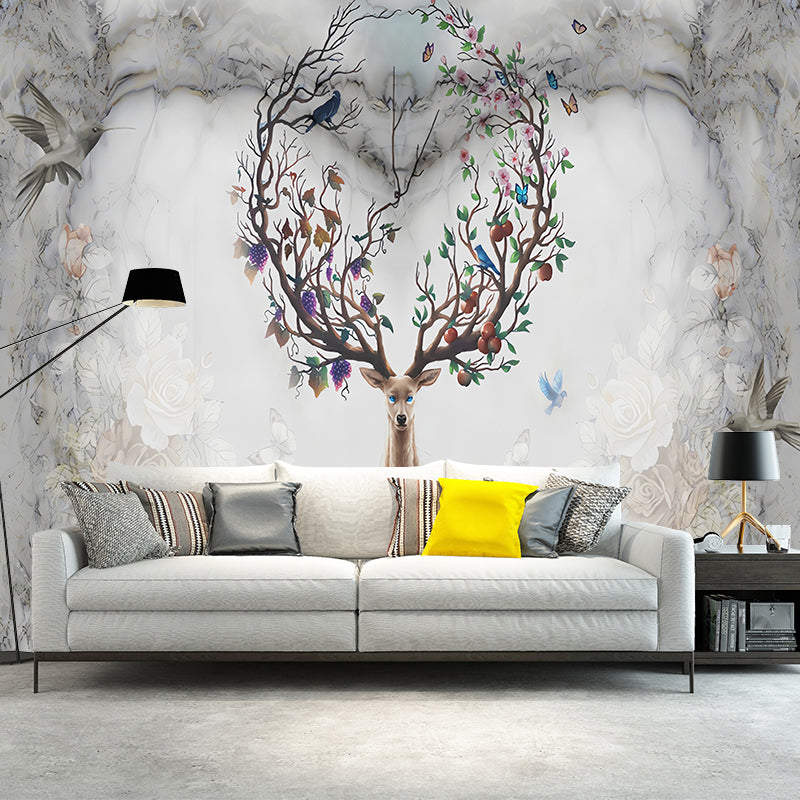 Large Contemporary Wall Mural Decal in Grey Deer Elk Wall Covering, Personalized Size Available Clearhalo 'Wall Decor' 'Wall Mural' 1036124