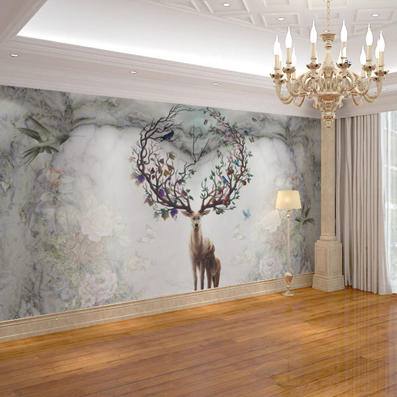 Large Contemporary Wall Mural Decal in Grey Deer Elk Wall Covering, Personalized Size Available Clearhalo 'Wall Decor' 'Wall Mural' 1036125