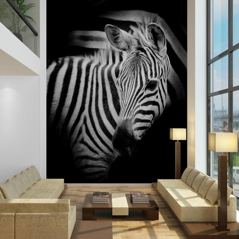 Cool Zebra Wall Mural Decal for Accent Wall Animal Wall Covering in Black and White, Custom Size Available Clearhalo 'Wall Decor' 'Wall Mural' 1036146