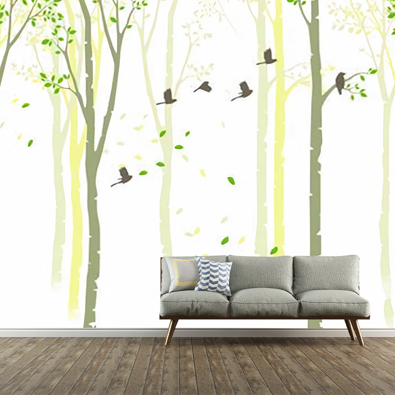 Full Size Tree Wall Mural in Green and Yellow Non-Woven Material Wall Covering for Home Decor, Made to Measure Clearhalo 'Wall Decor' 'Wall Mural' 1036161