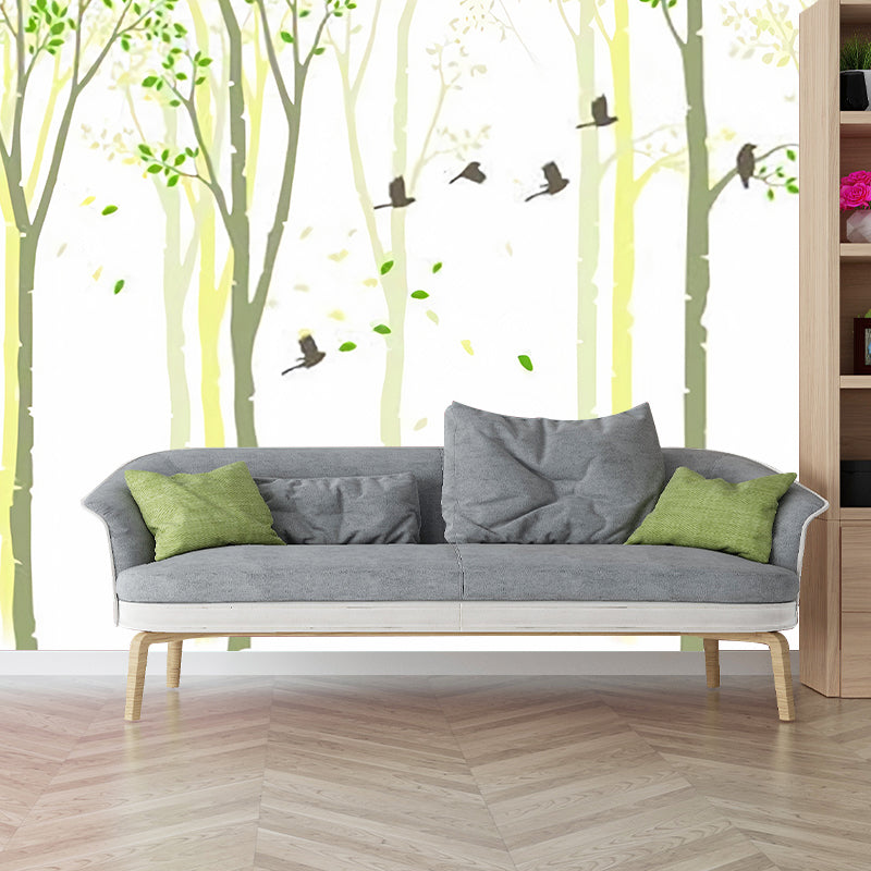 Full Size Tree Wall Mural in Green and Yellow Non-Woven Material Wall Covering for Home Decor, Made to Measure Clearhalo 'Wall Decor' 'Wall Mural' 1036162