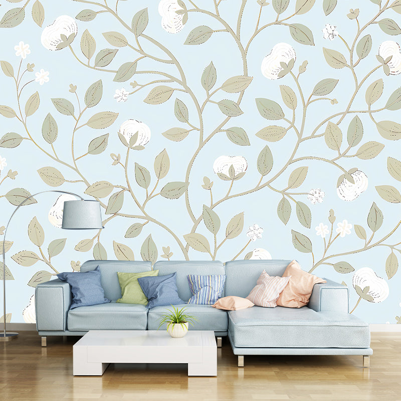 Dense Flower Pattern Wall Mural Decal for Girl's Bedroom Simple Wall Art in Soft Color, Made to Measure Clearhalo 'Wall Decor' 'Wall Mural' 1036259