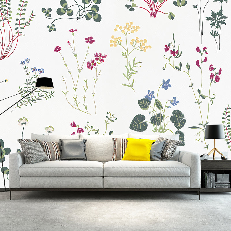 Custom Illustration Vintage Mural Wallpaper for Home Decoration with Flower and Leave Design in Neutral Color Clearhalo 'Wall Decor' 'Wall Mural' 1036288