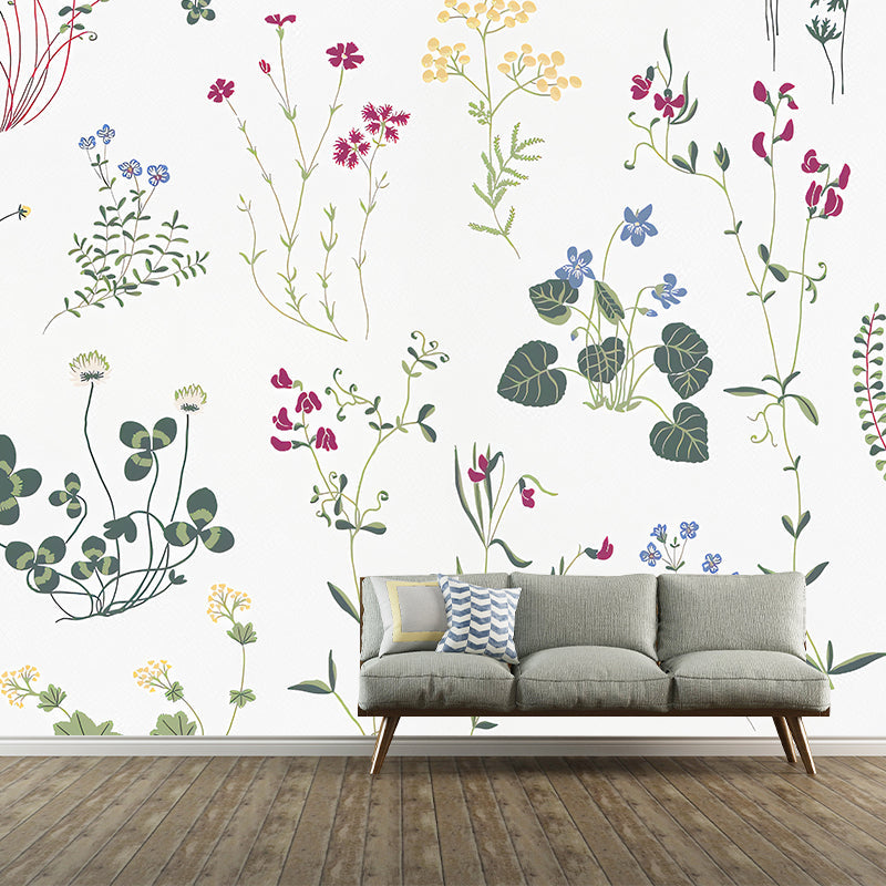 Custom Illustration Vintage Mural Wallpaper for Home Decoration with Flower and Leave Design in Neutral Color Clearhalo 'Wall Decor' 'Wall Mural' 1036289