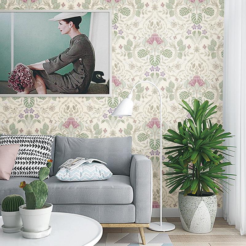 Bohemian Bird and Flower Mural Wallpaper for Accent Wall, Personalized Size Wall Decor in Natural Color Clearhalo 'Wall Decor' 'Wall Mural' 1036326