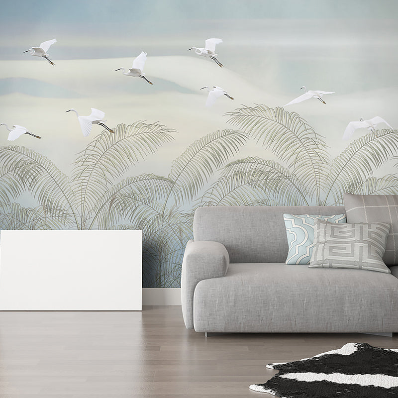 Whole Contemporary Mural Wallpaper in Grey and Blue Tree and Bird Wall Decor, Made to Measure Gray-Blue Clearhalo 'Wall Decor' 'Wall Mural' 1036356