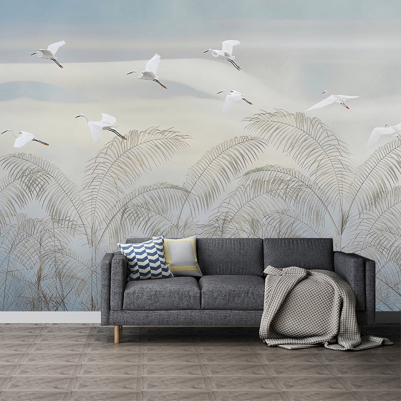 Whole Contemporary Mural Wallpaper in Grey and Blue Tree and Bird Wall Decor, Made to Measure Clearhalo 'Wall Decor' 'Wall Mural' 1036357_5fdd8978-2186-4fb9-9a3c-6ed04ac4dff4