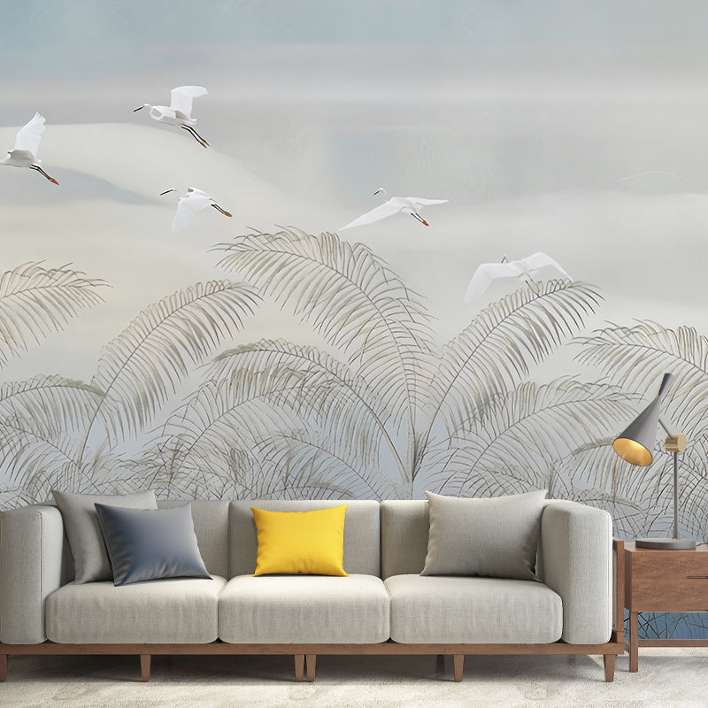 Whole Contemporary Mural Wallpaper in Grey and Blue Tree and Bird Wall Decor, Made to Measure Clearhalo 'Wall Decor' 'Wall Mural' 1036358_56c6da58-379a-435b-bc9a-74b8aec3164a