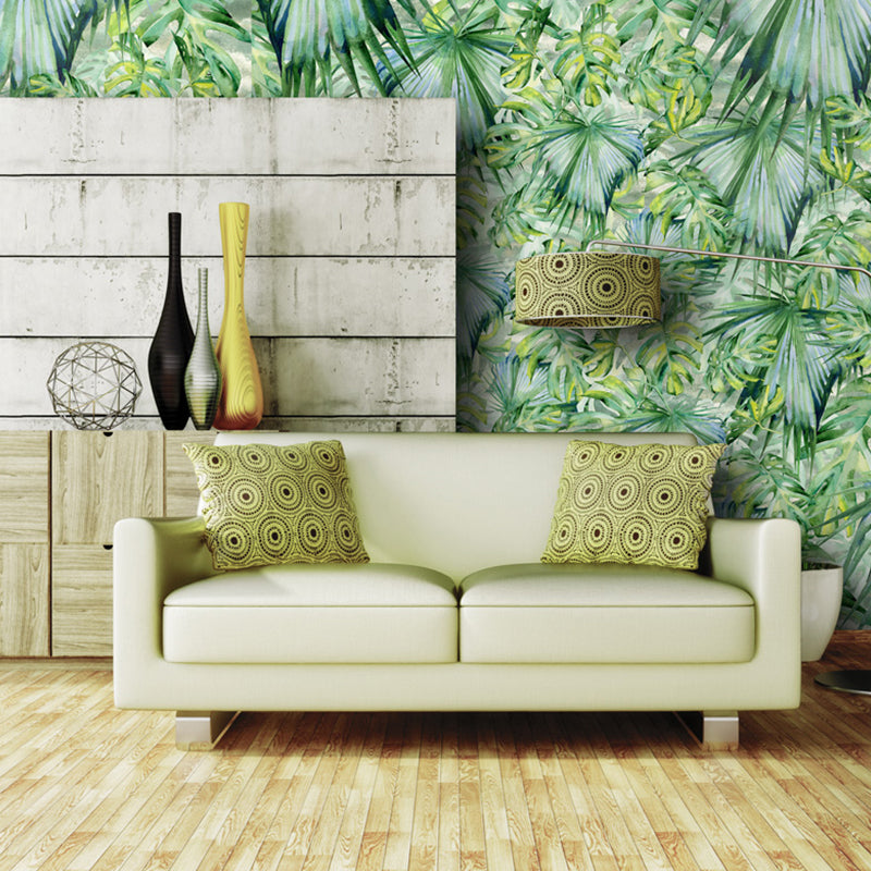 Green Contemporary Mural Wallpaper Custom-Printed Jungle Leaves Wall Decor for Accent Wall Green Clearhalo 'Wall Decor' 'Wall Mural' 1036396