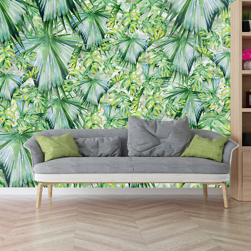 Green Contemporary Mural Wallpaper Custom-Printed Jungle Leaves Wall Decor for Accent Wall Clearhalo 'Wall Decor' 'Wall Mural' 1036397