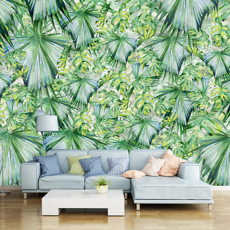 Green Contemporary Mural Wallpaper Custom-Printed Jungle Leaves Wall Decor for Accent Wall Clearhalo 'Wall Decor' 'Wall Mural' 1036398