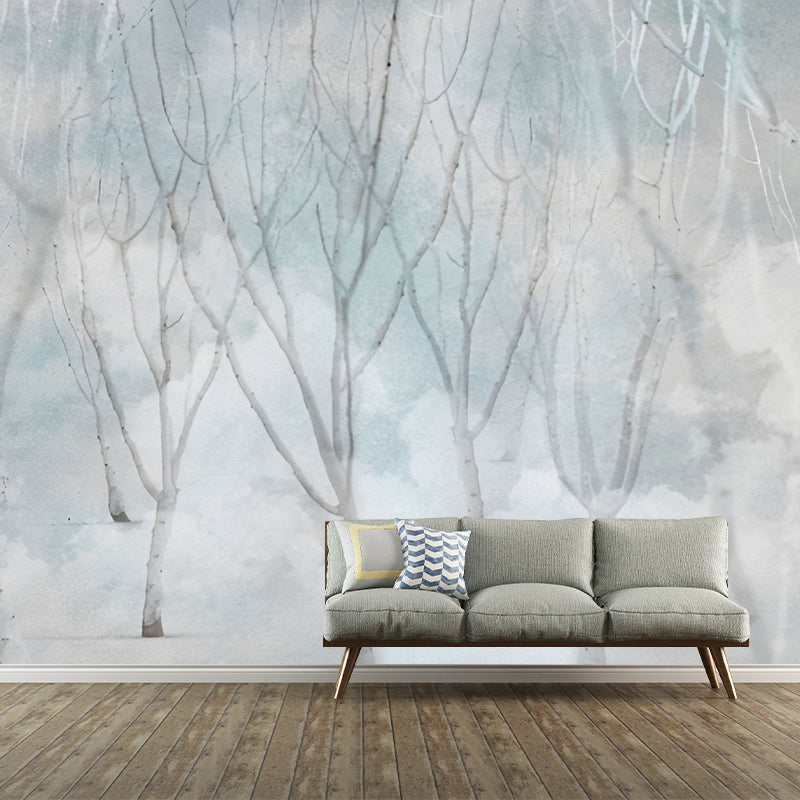 Contemporary Trees Wall Mural Decal in Blue Living Room Decorative Wall Covering, Made to Measure Clearhalo 'Wall Decor' 'Wall Mural' 1036423