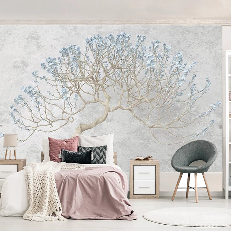 Blue Watercolors of Tree Mural Wallpaper Water-Resistant Wall Covering for Accent Wall Blue Clearhalo 'Wall Decor' 'Wall Mural' 1036426