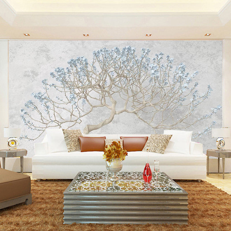 Blue Watercolors of Tree Mural Wallpaper Water-Resistant Wall Covering for Accent Wall Clearhalo 'Wall Decor' 'Wall Mural' 1036427