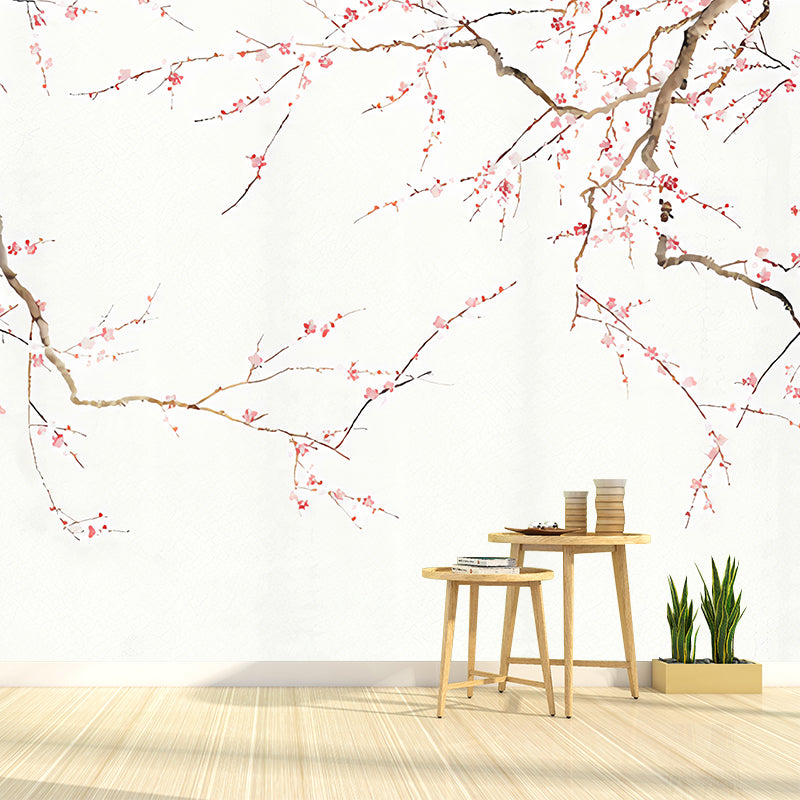 Photo Style Plum Blossoms Mural Full Size Wall Covering for Girl's Bedroom, Made to Measure Beige Clearhalo 'Wall Decor' 'Wall Mural' 1036439