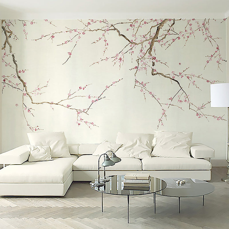 Photo Style Plum Blossoms Mural Full Size Wall Covering for Girl's Bedroom, Made to Measure Clearhalo 'Wall Decor' 'Wall Mural' 1036441