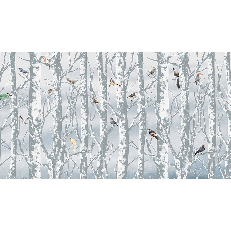 Waterproof Bird and Tree Mural Non-Woven Material Wall Covering for Accent Wall in Blue Clearhalo 'Wall Decor' 'Wall Mural' 1036463